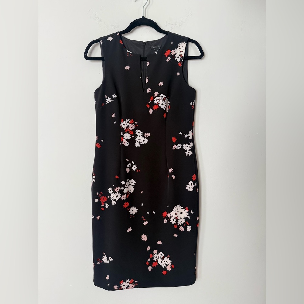 NWT Ann Taylor Cherry Blossom Floral Black, Pink & Red Sleeveless Sheath Dress